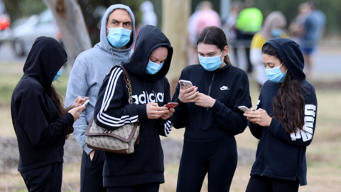 People queuing at the Covid-19 testing site at Parafield Airport on November 16, 2020 in Adelaide, Australia.