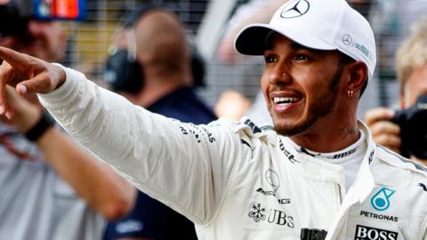 Lewis Hamilton after achieving pole position at the Malaysian Grand Prix