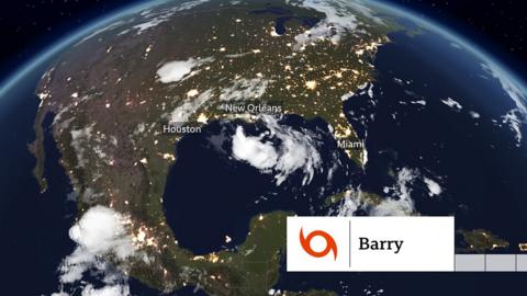 Satellite image of Tropical Storm Barry in the Gulf of Mexico