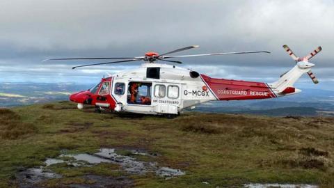 A Coastguard helicopter at Hay Bluff