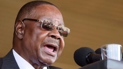 Malawi's President Peter Mutharika addresses guests during his inauguration ceremony in Blantyre, Malawi, May 31, 2019