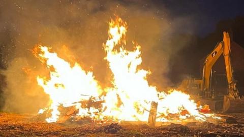 Sheep wool being burned