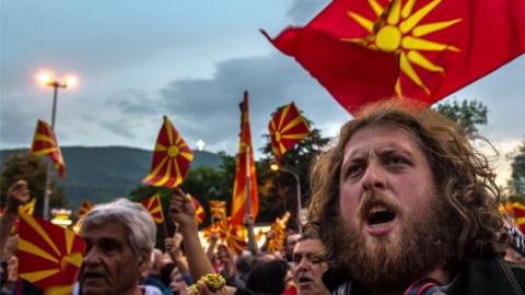 Supporters of the Civil Initiative for United Macedonia protesting in Skopje