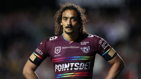 A Sea Eagles player in the pride jersey