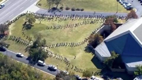 Aerial of snaking queue in Oklahoma