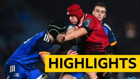 James Botham of Cardiff is tackled by Leinster's James Culhane in the United Rugby Championship