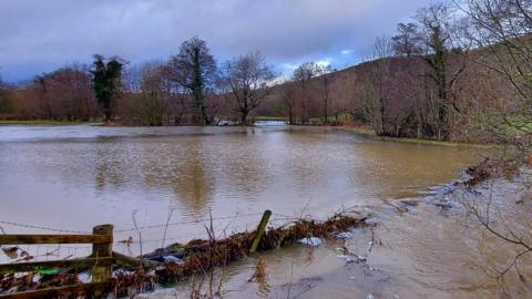 Flooded field at Nantmel in Powys