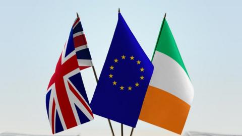EU, UK and Ireland flags