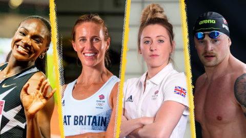 Left to right: Dina Asher-Smith, Helen Glover, Jade Jones, Adam Peaty.