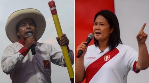 Composite picture with Peruvian rival presidential candidates Pedro Castillo and Keiko Fujimori