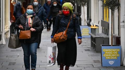 Women in facemasks Cardiff