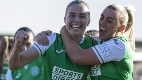 Eilidh Adams and Siobhan Hunter celebrate Hibs' win