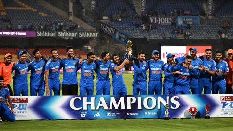 India with the T20 series trophy