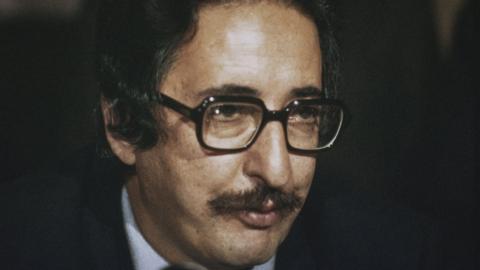 Abolhassan Banisadr at a press conference, circa 1980