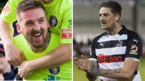 Liam Hughes in action for Worksop Town (left) and Darlington (right)