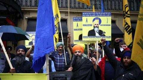 Sikh activists protesting outside the Indian High Commission in London