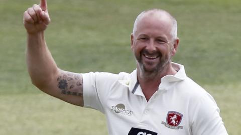 Darren Stevens celebrates a wicket