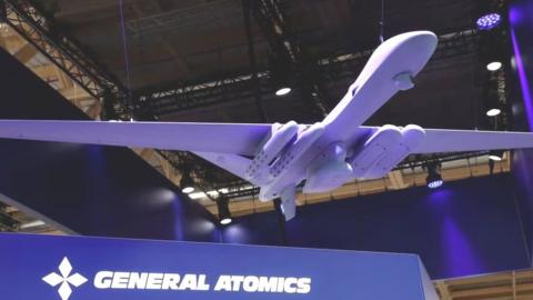 A model MQ-9B manufactured by General Atomics is displayed at the 54th International Paris Airshow at Le Bourget Airport near Paris, France, June 21, 2023.