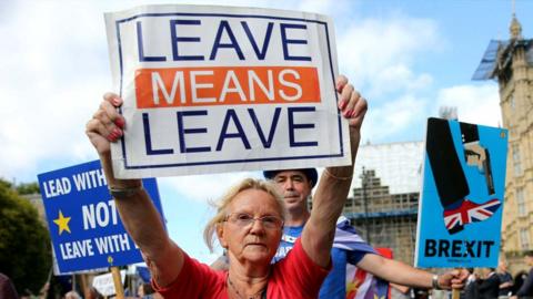 A pro-Brexit activist remonstrates with anti-Brexit activist Steve Bray outside the Houses of Parliament