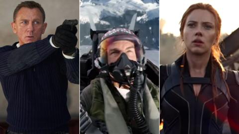 Daniel Craig in No Time To Die, Tom Cruise in Top Gun: Maverick and Scarlett Johansson in Black Widow