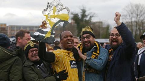 Maidstone United captain Gavin Hoyte celebrates winning in the third round of the FA Cup