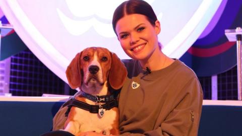 Blue Peter presenter Lindsey Russell with beagle-basset hound cross Henry