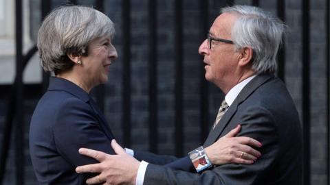 Theresa May and President Jean-Claude Juncker