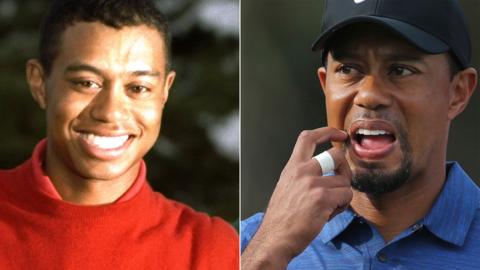 Tiger Woods after 1997 Masters win (left) and in 2017