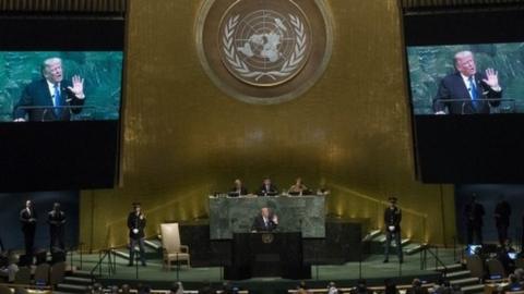 Trump speaking at the UN