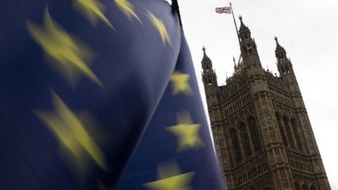 An EU flag outside the Houses of Parliament