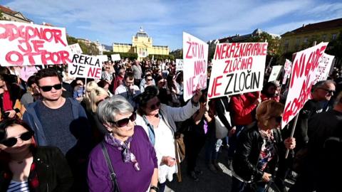 Protesters demend better treatment for victims of sexual violence at a rally in Croatia