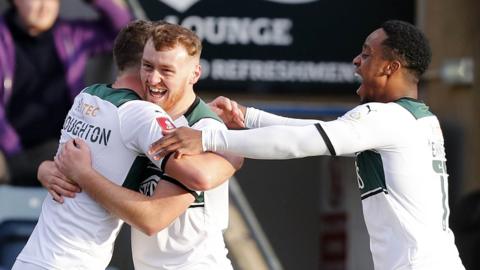 Luke Jephcott celebrates his winner for Plymouth