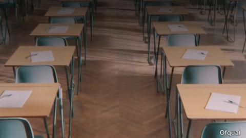 Desks in exam hall