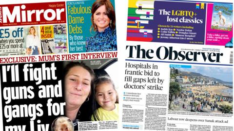 The front page of the Sunday Mirror and the Observer