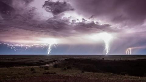 Lighting strikes over outback Australia