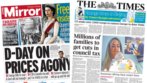 Daily Mirror and Times front pages