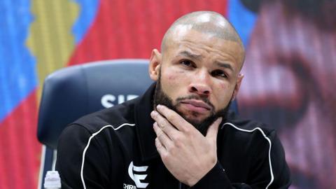 Chris Eubank during a news conference after losing a rematch to Conor Benn