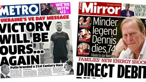 Composite image of the Metro and Mirror front pages.