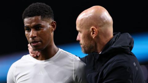 Manchester United forward Marcus Rashford and manager Erik ten Hag