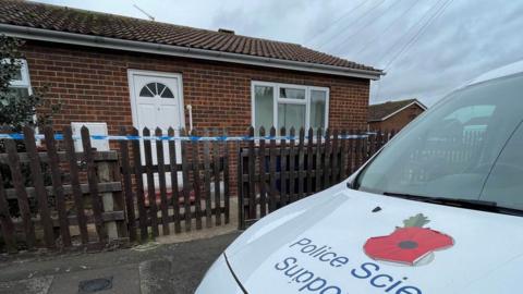 Police support vehicle at Beechwood Road, Wisbech (house number blurred)