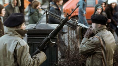 Armed IRA members at a demonstration in Derry in 1978