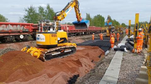 Engineers working on part of the Manchester line