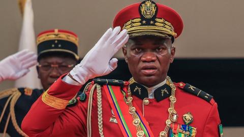 General Brice Oligui Nguema being sworn in as president