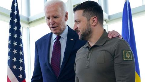 Biden and Zelensky at the G7 in May