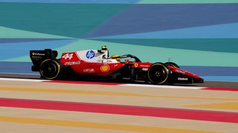 Lewis Hamilton drives the new Ferrari on track in Bahrain 