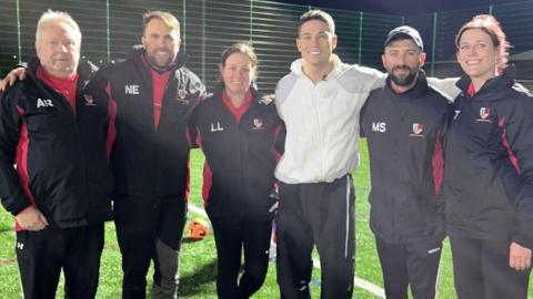 Members of Broomfield FC with Joey Essex