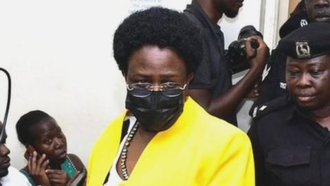 Ugandan Karamoja Affairs minister Mary Goretti Kitutu, 61, arriving at the anti-corruption court where she was charged with corruption and conspiracy to commit felony