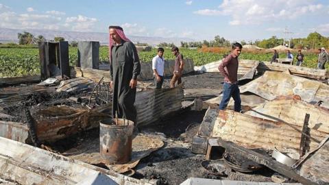 The remains of a home where several Pakistani farmers were killed in a fire in the town of South Shouna in Jordan. 2 December 2019