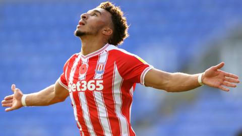 JacobBrown celebrates scoring Stoke's third goal against Reading