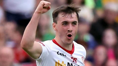 Darragh Canavan celebrates after scoring one of his five points in Ballybofey